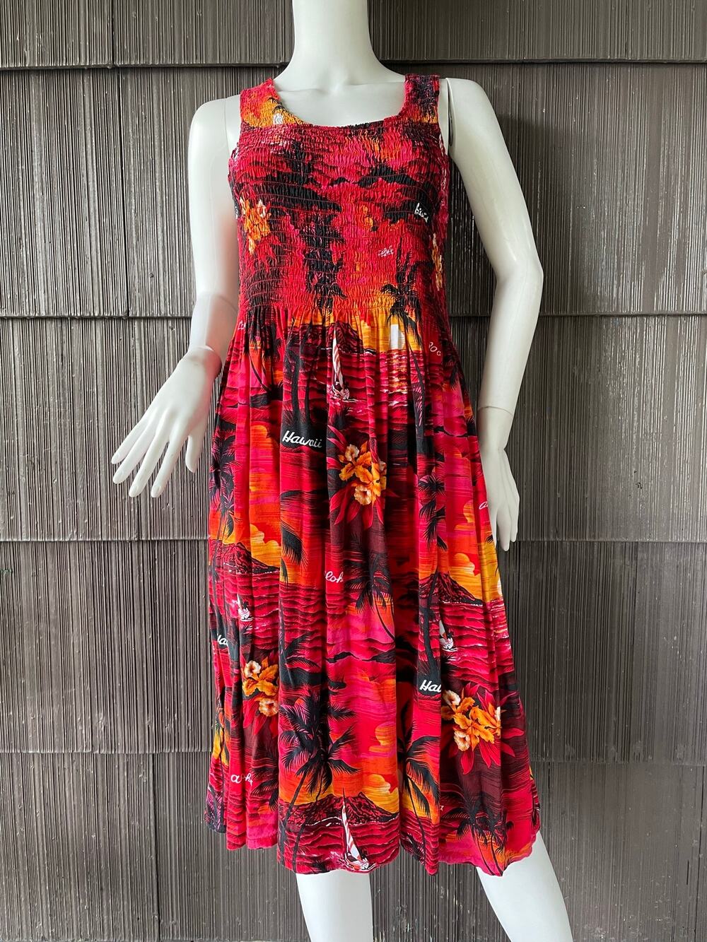 🔥Aloha Hut Hawaiian Smock Bohemian Midi Dress Plus Size Tropical Resort Island